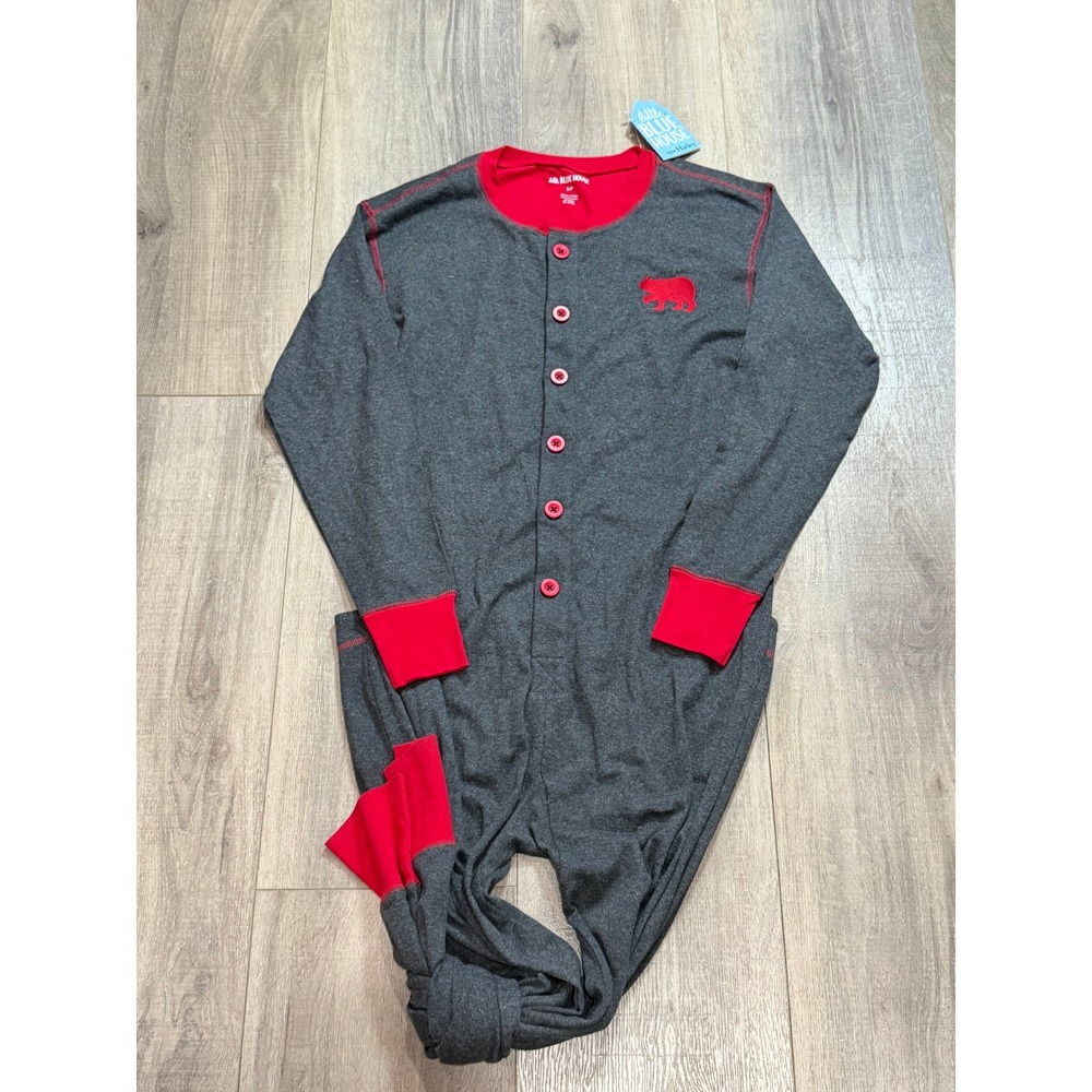 Little Blue House Hatley Bear Naked Union Suit Small Grey Red Pajamas NWT
